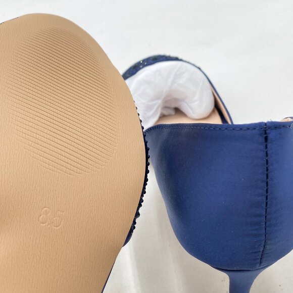 XYD Navy Peep Toe Rhinestones Crystals D'Orsay Sandals Mid Heels Slip-on Shoes - Picture 6 of 8